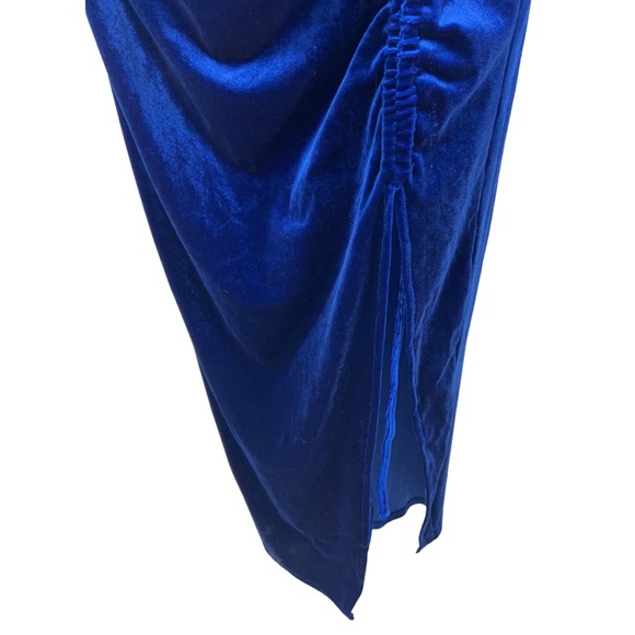 One Shoulder Velvet Ruched Evening Party Dress S royal blue formal going out - Picture 5 of 10